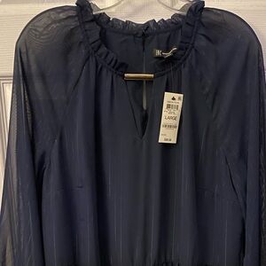 INC  baby doll dress. Navy w silver accents. Lined with button closure in back.